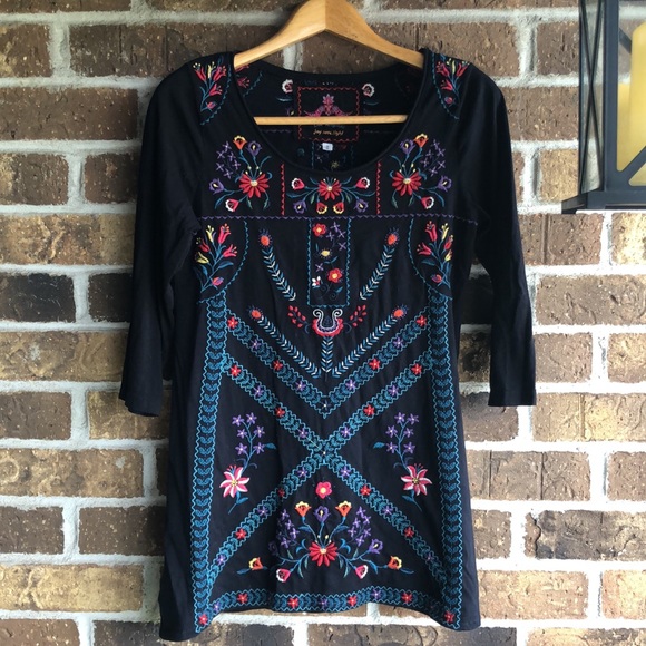 Johnny Was Tops - Johnny Was embroidered shirt dress blouse tunic